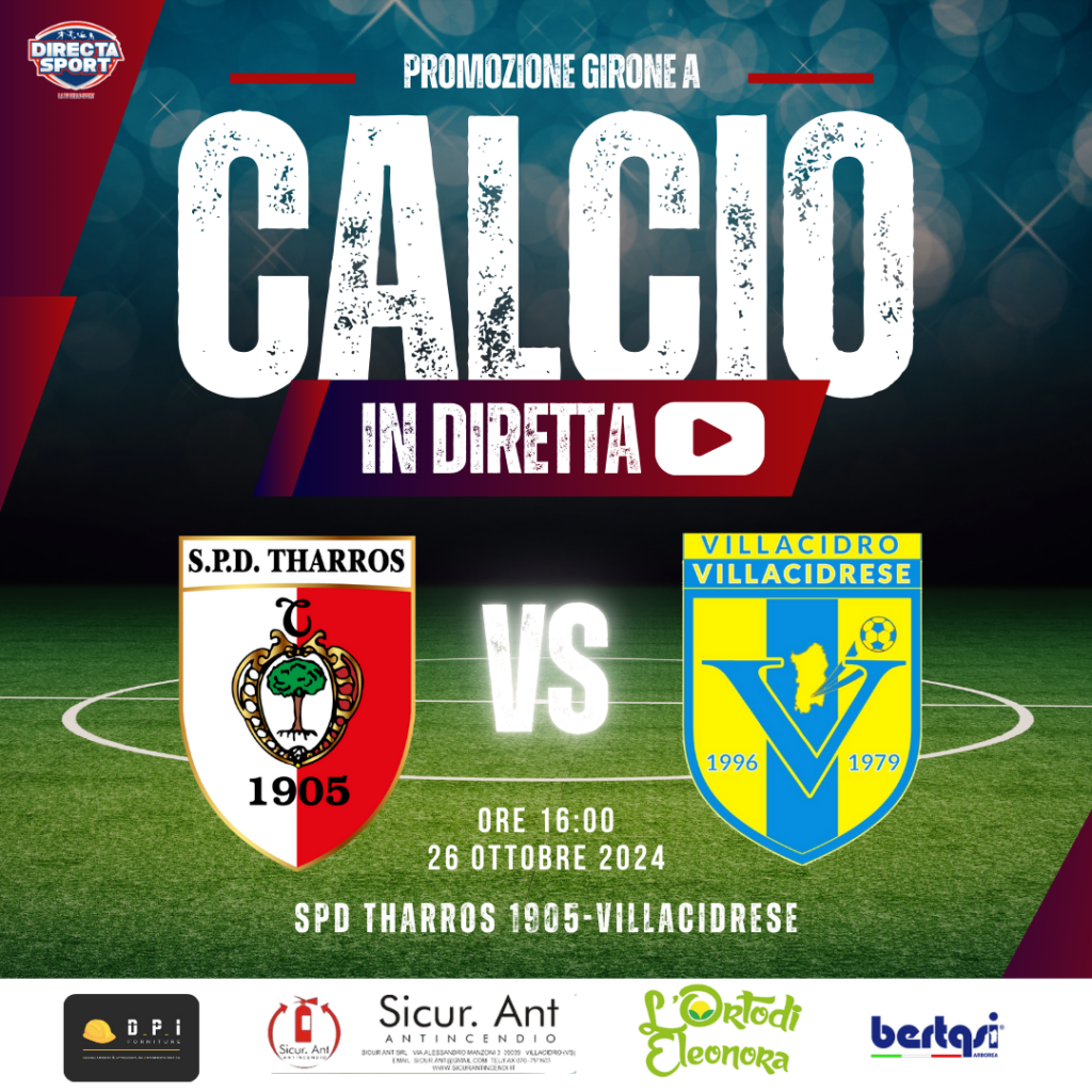 Tharros-Villacidrese in diretta sul nostro canale YouTube "Directa Sport Live TV"